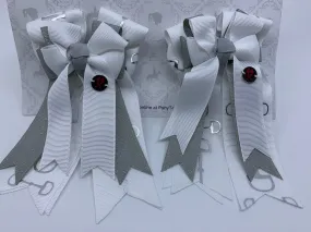 PonyTail Bows- White/Silver Bits