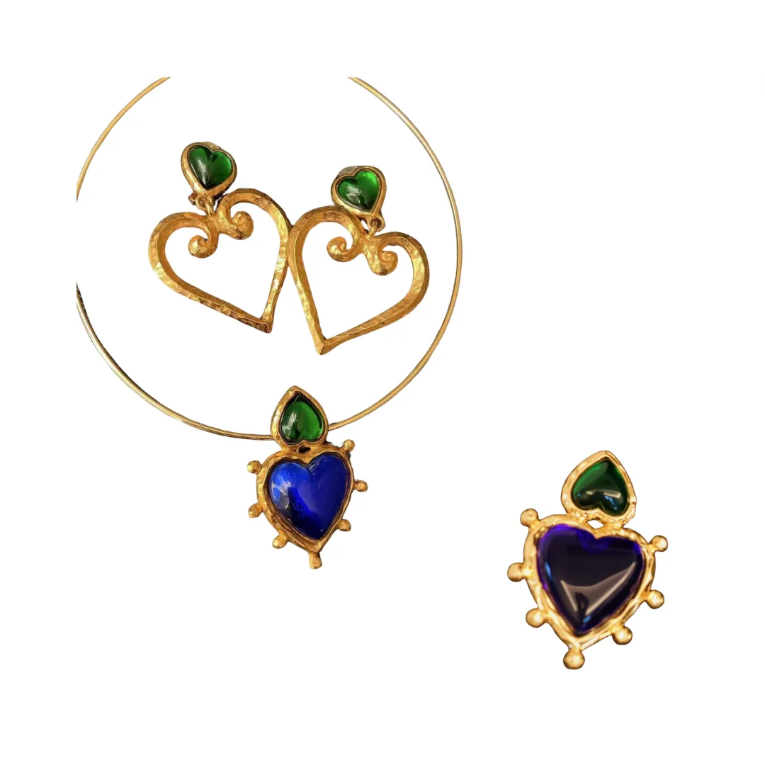 Pre Order:  Green Glazed Love Retro Earrings   Necklace   Brooch