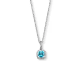 Pre-Owned Zales Cushion Cut Blue Topaz & White Sapphire Pendant Necklace in Sterling Silver