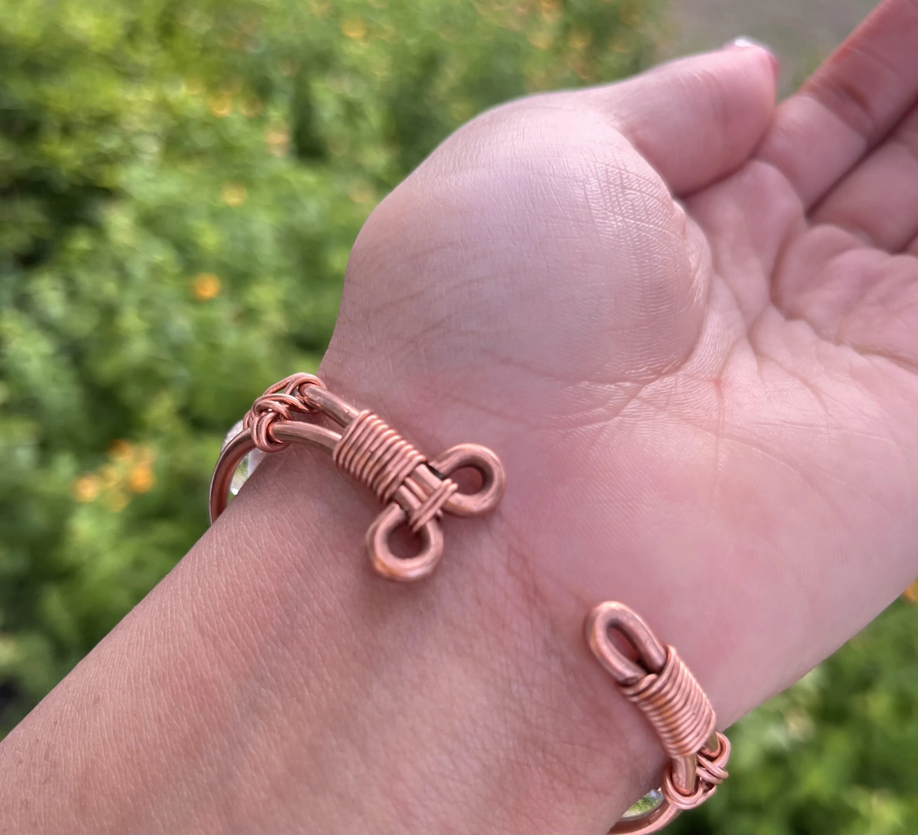 Prehnite w/Epidote Inclusions Copper Wirewrapped Bracelet