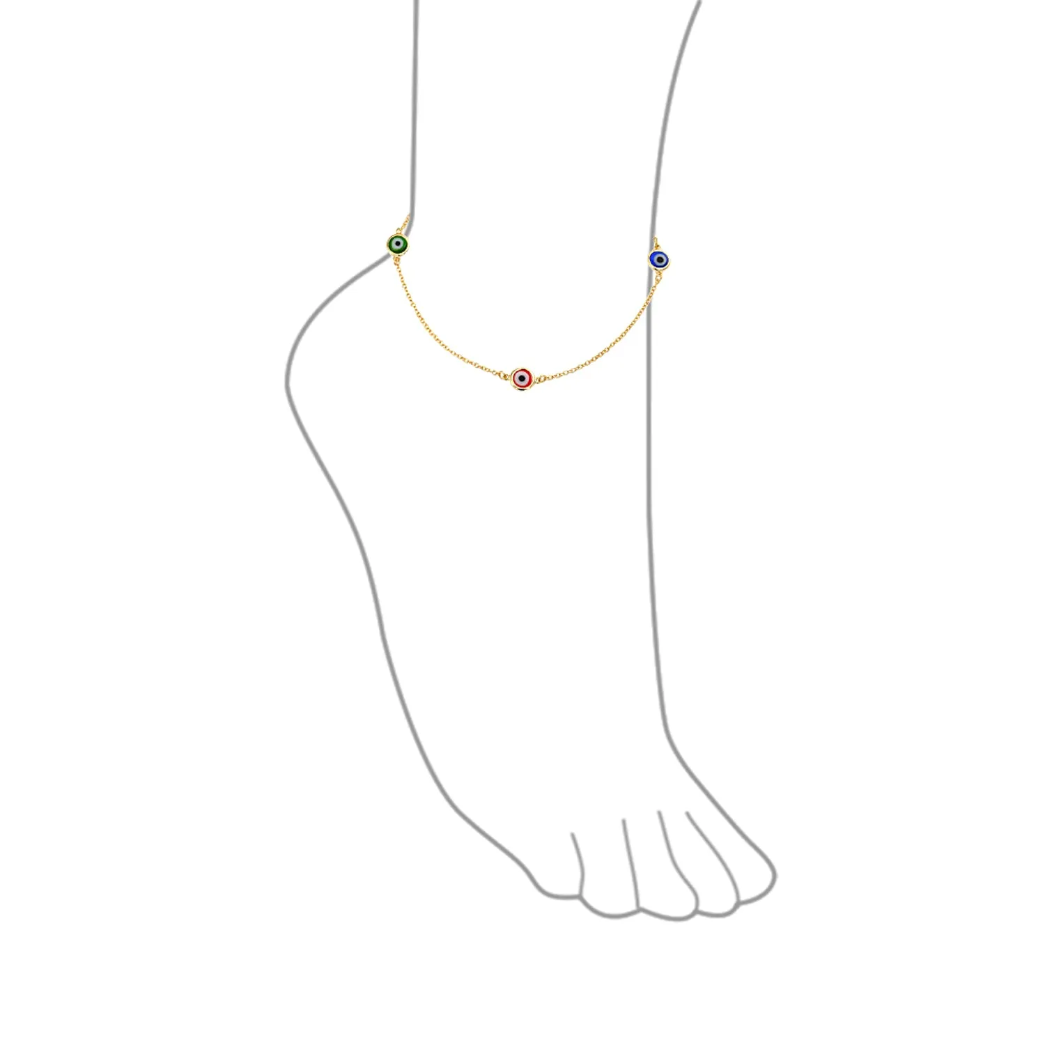 Protection Amulet Evil Eye Anklet Ankle Bracelet 14K Gold Plated Silver Chain