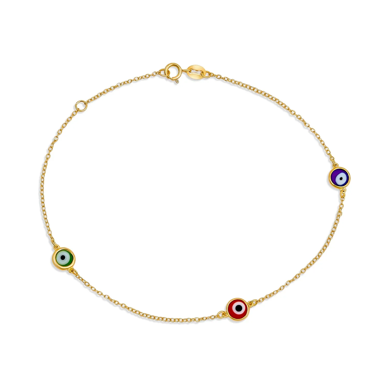 Protection Amulet Evil Eye Anklet Ankle Bracelet 14K Gold Plated Silver Chain