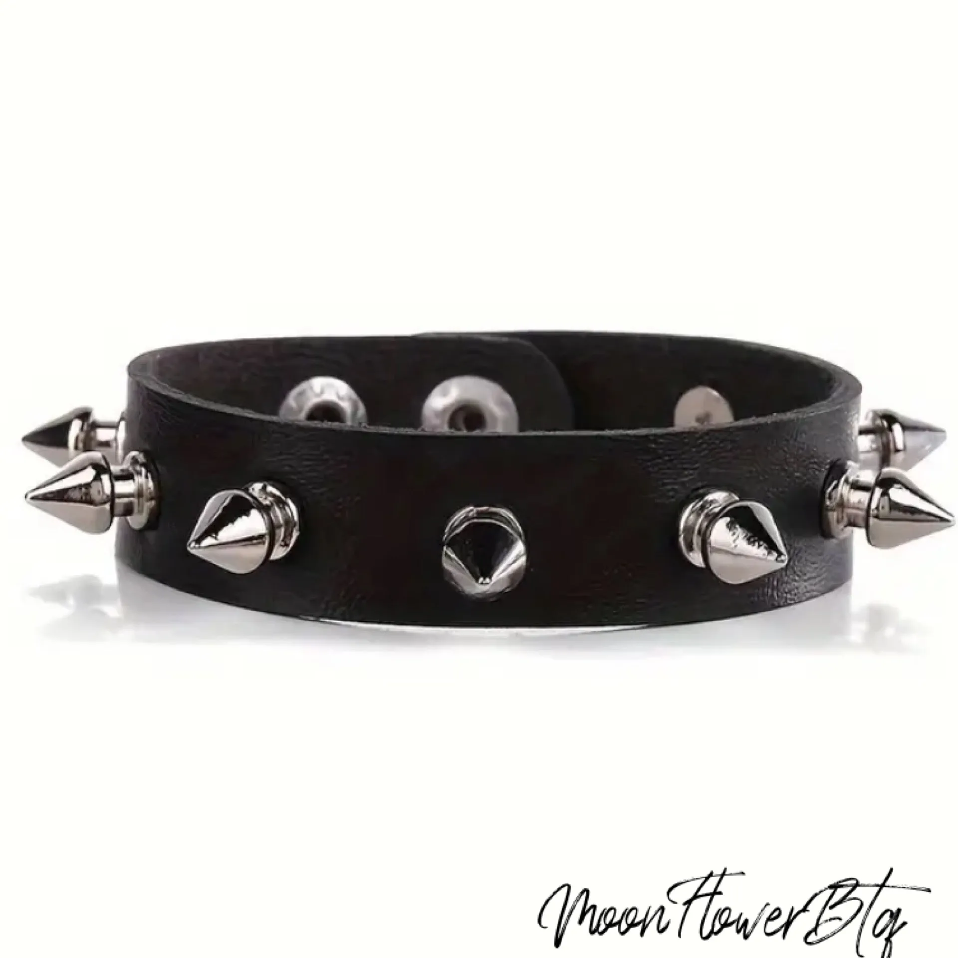 Punk Black Spiked Faux Leather Bracelet