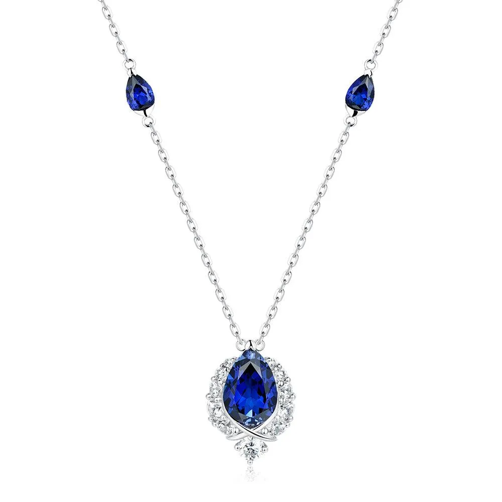 "ENDLESS BLUE" 5.41 Ctw. Pear Shaped Sapphire Necklace