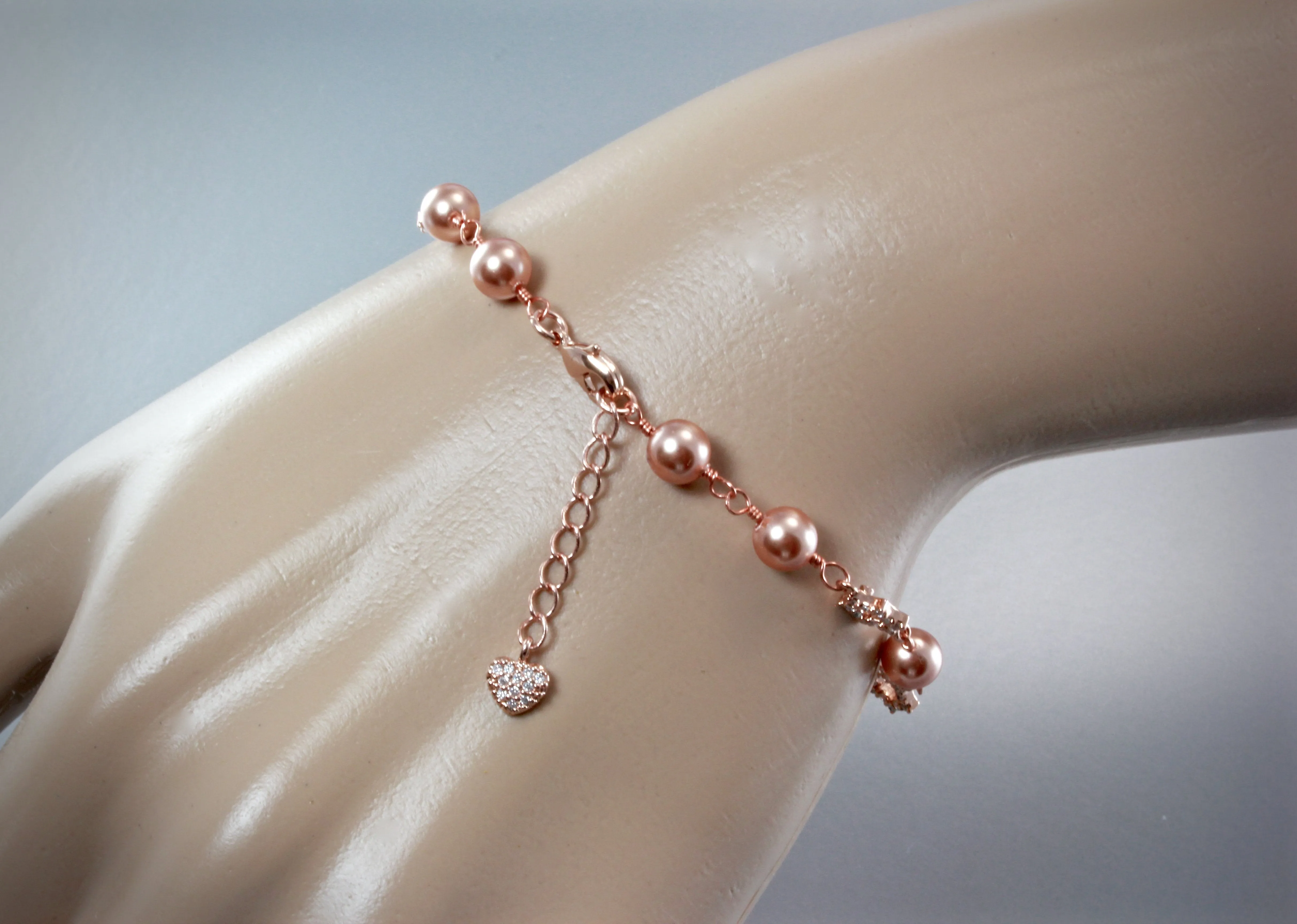 "Lucia" - Swarovski Pearl and Rose Gold Bridal Bracelet