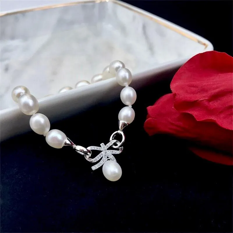 "Rosine" - Sterling Silver Pearl and Cubic Zirconia Bridal Bracelet - More Colors