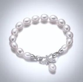 "Rosine" - Sterling Silver Pearl and Cubic Zirconia Bridal Bracelet - More Colors