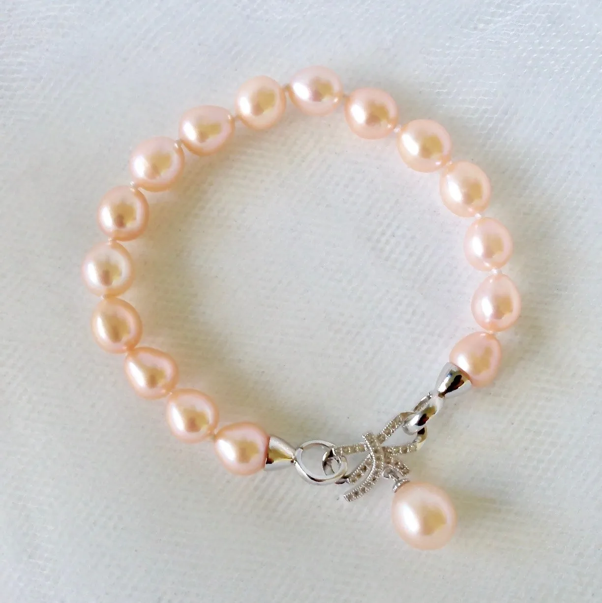 "Rosine" - Sterling Silver Pearl and Cubic Zirconia Bridal Bracelet - More Colors