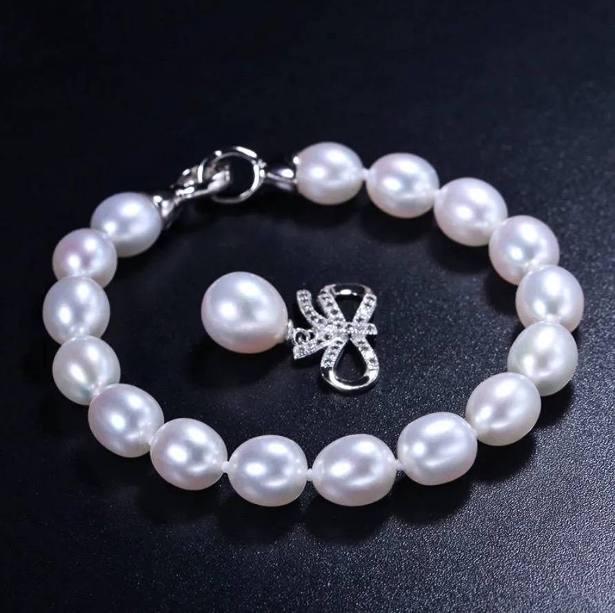 "Rosine" - Sterling Silver Pearl and Cubic Zirconia Bridal Bracelet - More Colors