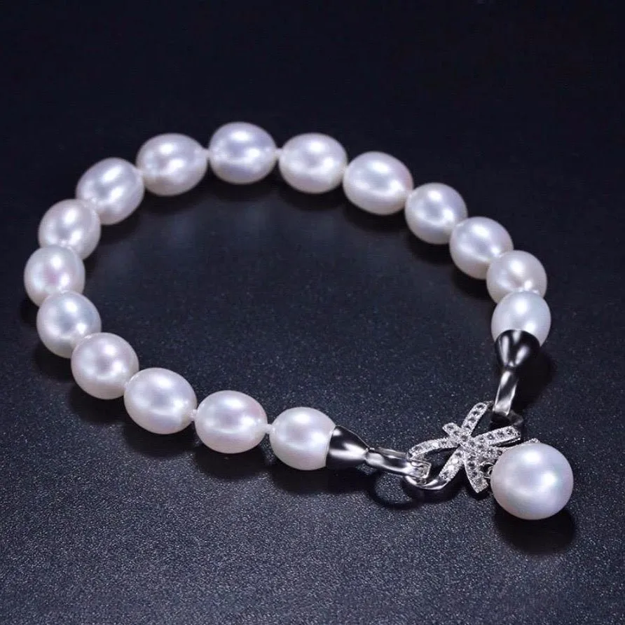 "Rosine" - Sterling Silver Pearl and Cubic Zirconia Bridal Bracelet - More Colors