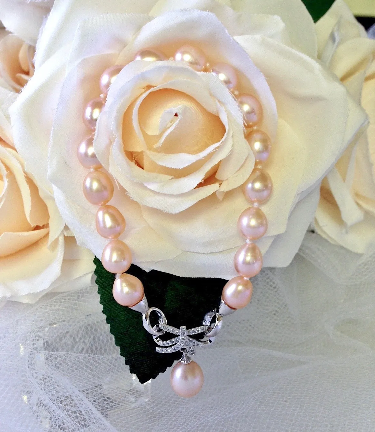 "Rosine" - Sterling Silver Pearl and Cubic Zirconia Bridal Bracelet - More Colors