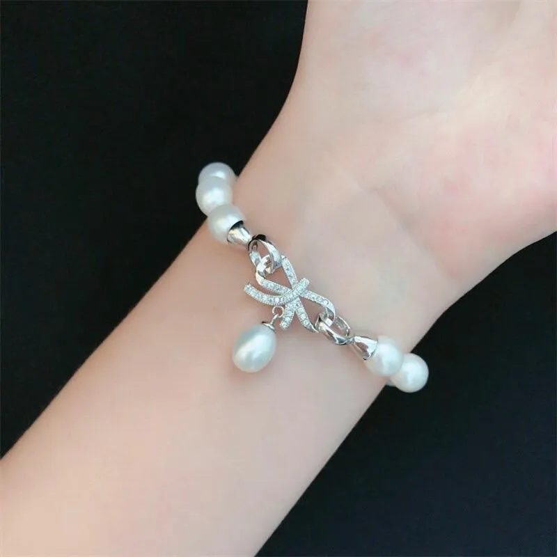 "Rosine" - Sterling Silver Pearl and Cubic Zirconia Bridal Bracelet - More Colors