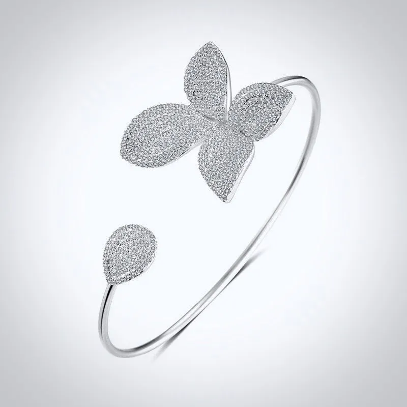 "Zinnia" - Cubic Zirconia Bridal Bangle Bracelet - Available in Silver and Yellow Gold