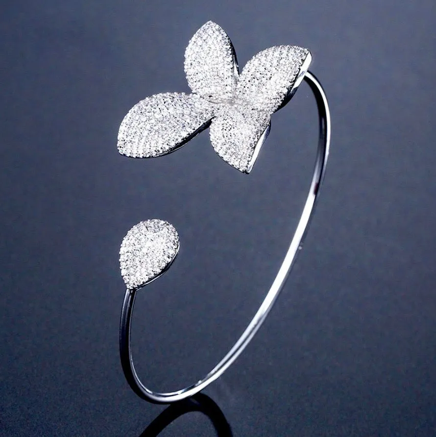 "Zinnia" - Cubic Zirconia Bridal Bangle Bracelet - Available in Silver and Yellow Gold