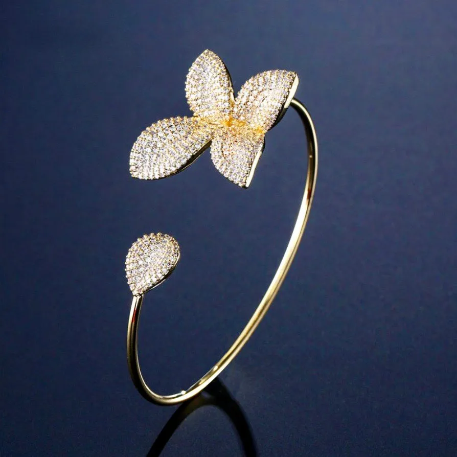 "Zinnia" - Cubic Zirconia Bridal Bangle Bracelet - Available in Silver and Yellow Gold