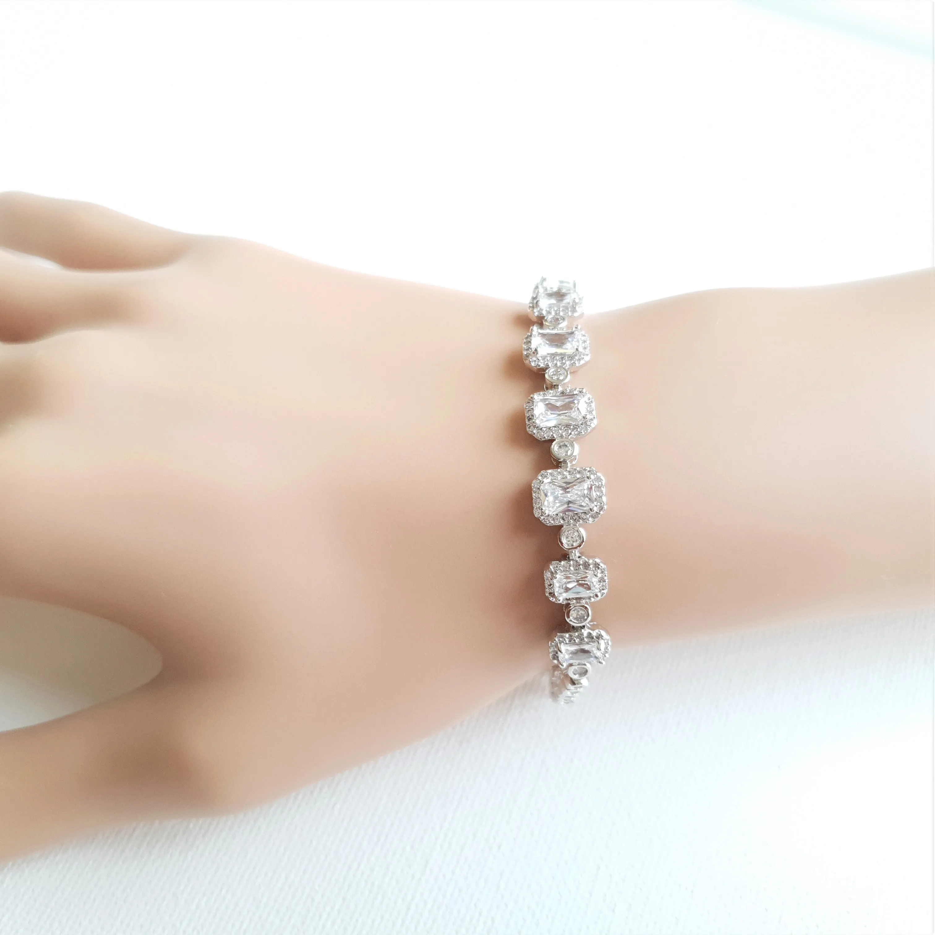 Radiant Cut Cubic Zirconia Bridal Bracelets-Riley