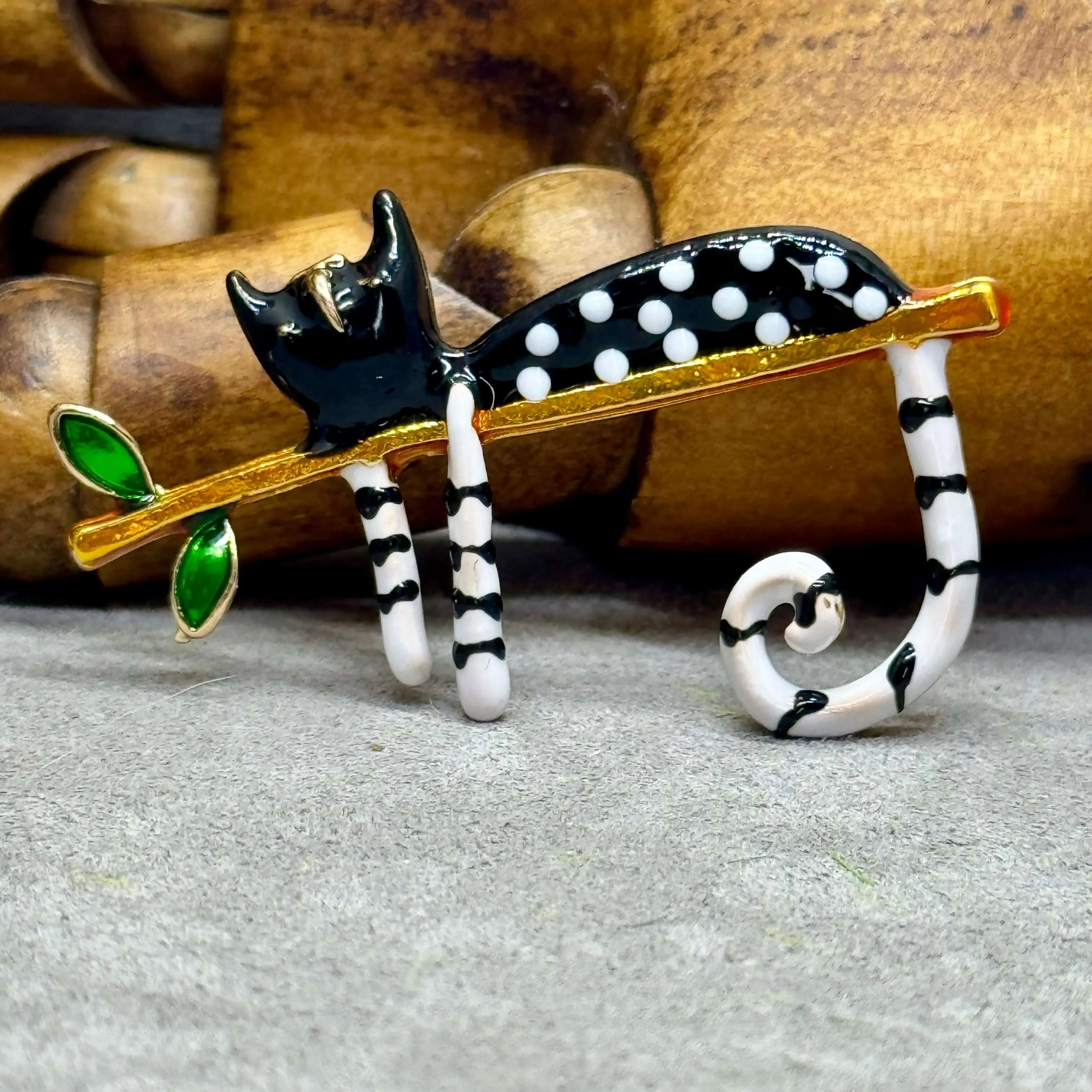 Recumbent Cat Enamel Fashion Jewellery Brooch