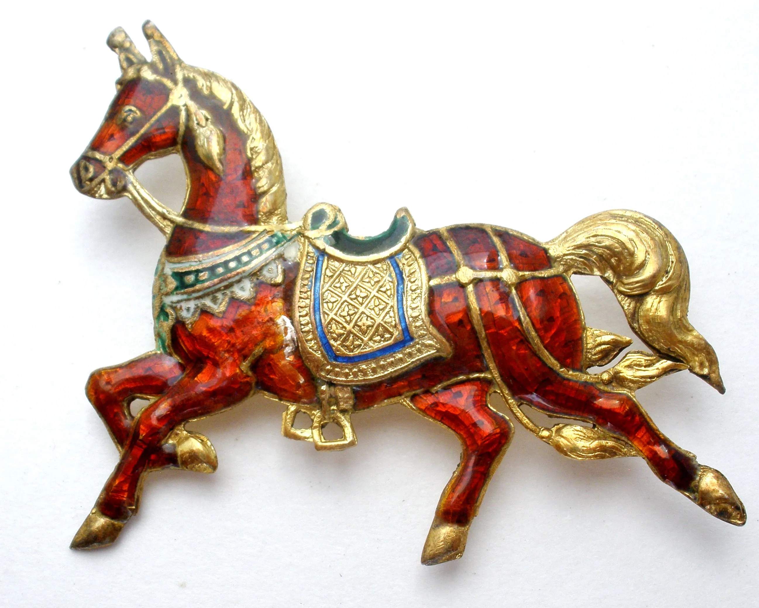 Red Enamel Siam Horse Brooch Pin 925