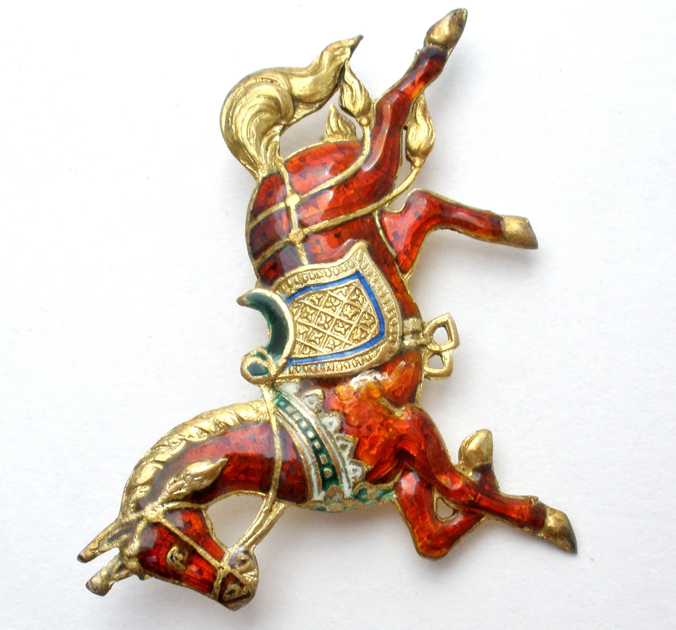 Red Enamel Siam Horse Brooch Pin 925