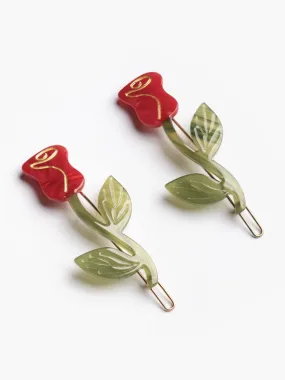 Red Rose Barrette Set