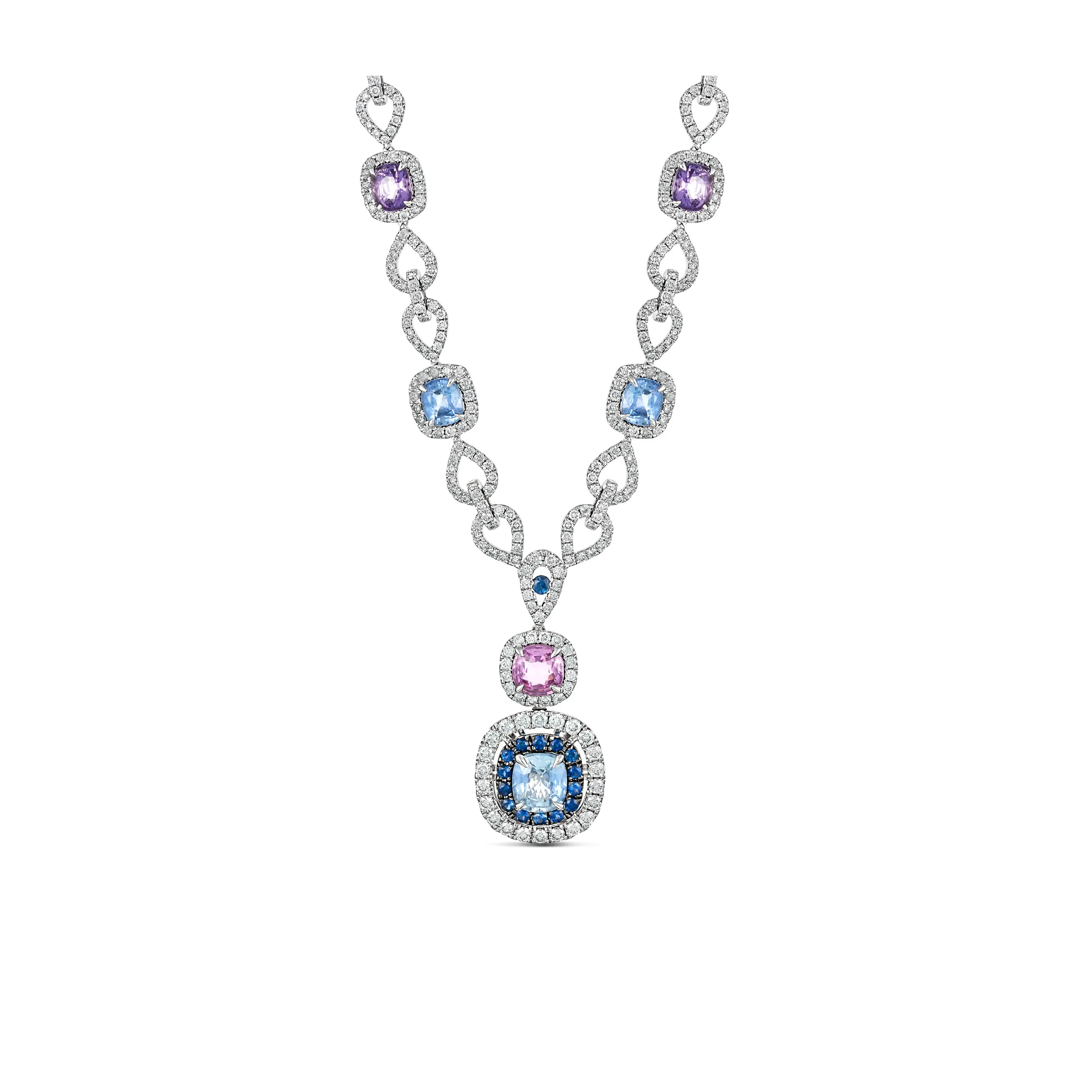 Regal Collection® Multi Shape Coloured Sapphire and Diamond Necklace | White Gold