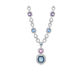 Regal Collection® Multi Shape Coloured Sapphire and Diamond Necklace | White Gold