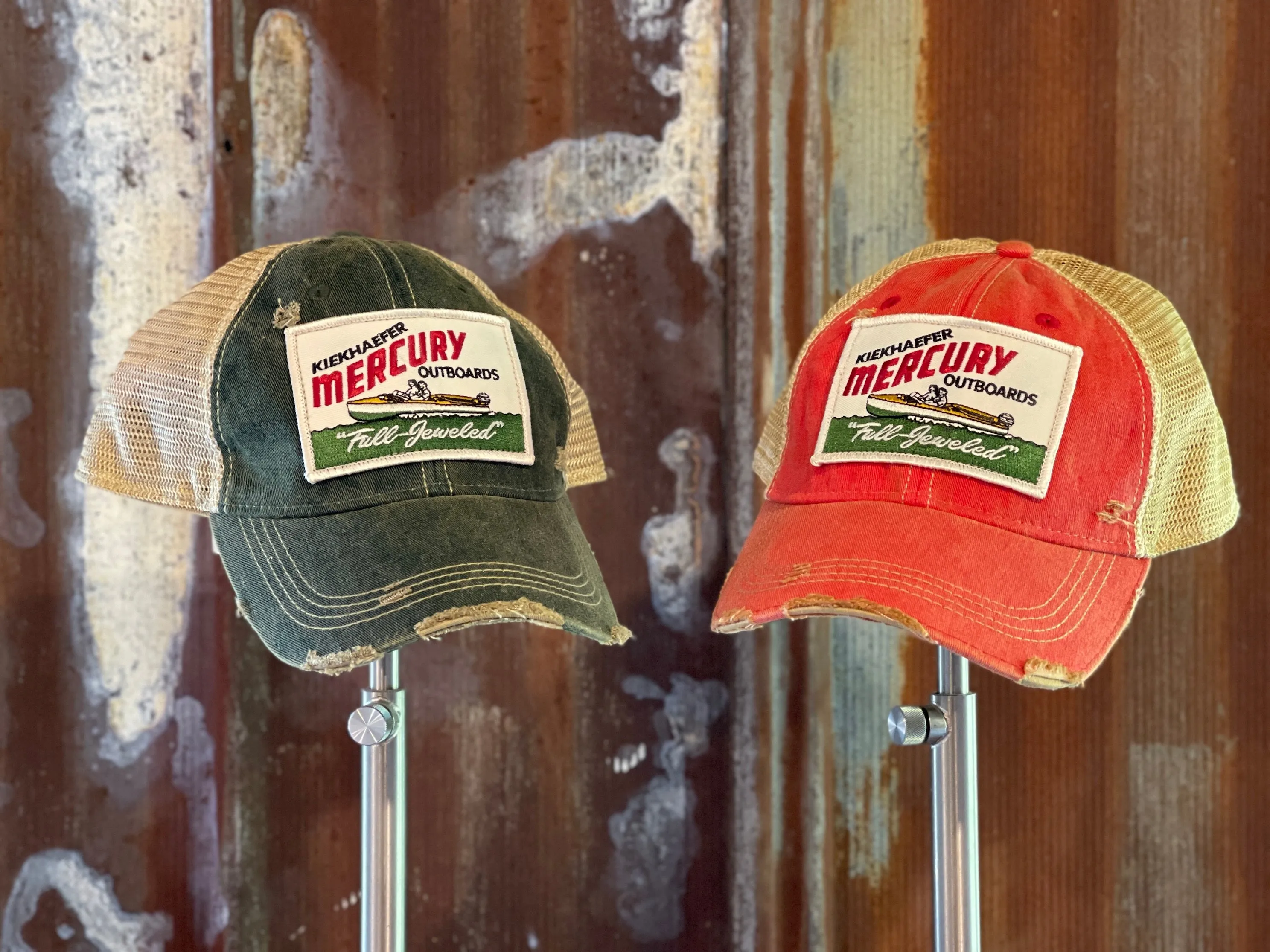 Retro Outboard Hat "rectangle" - Distressed Dark Green