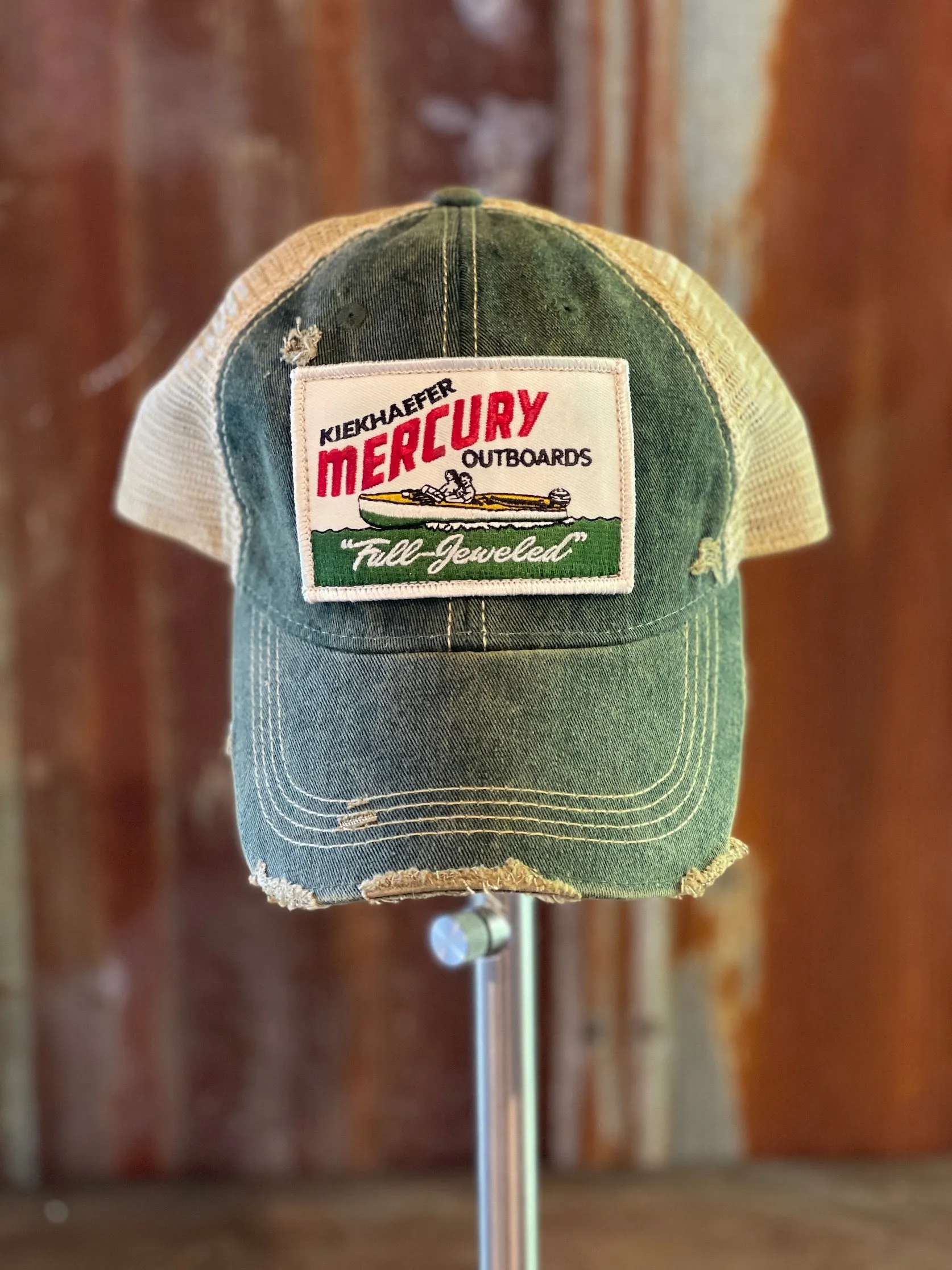 Retro Outboard Hat "rectangle" - Distressed Dark Green