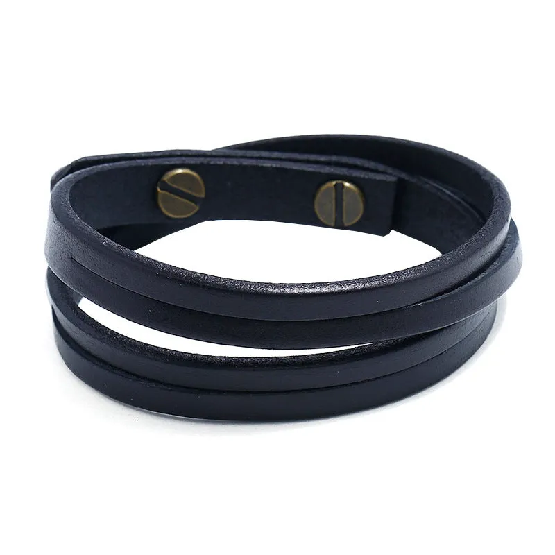 Retro Simple Two Circle Cattle Leather Bracelet Ornament Fashion Wild Punk Rock Leather Bracelet