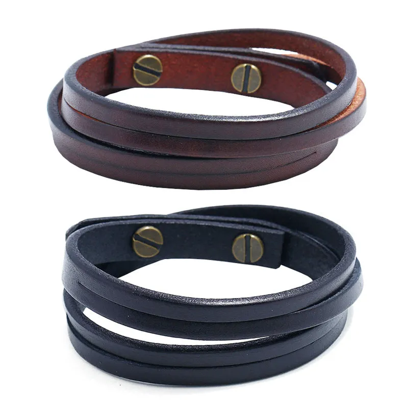 Retro Simple Two Circle Cattle Leather Bracelet Ornament Fashion Wild Punk Rock Leather Bracelet