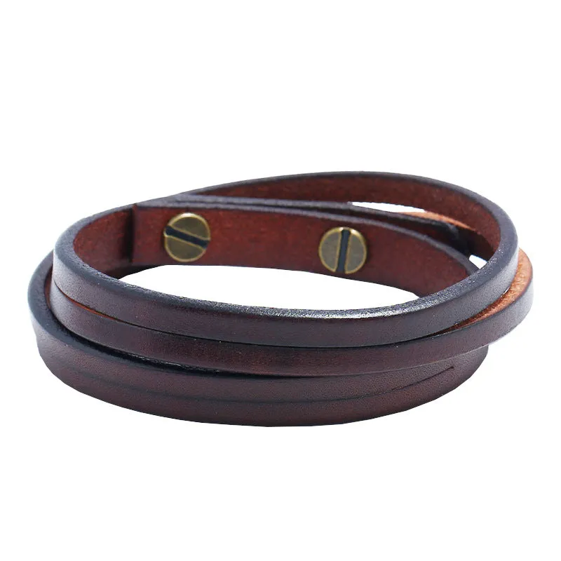 Retro Simple Two Circle Cattle Leather Bracelet Ornament Fashion Wild Punk Rock Leather Bracelet