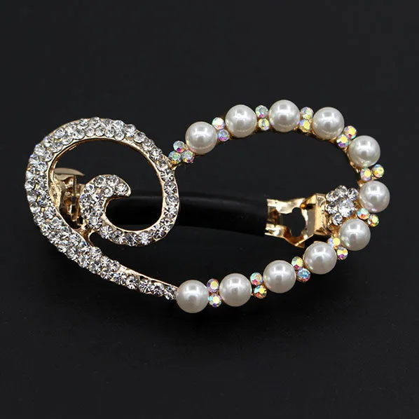 Rhinestone & Pearl Heart Princess Small Hair Barrette