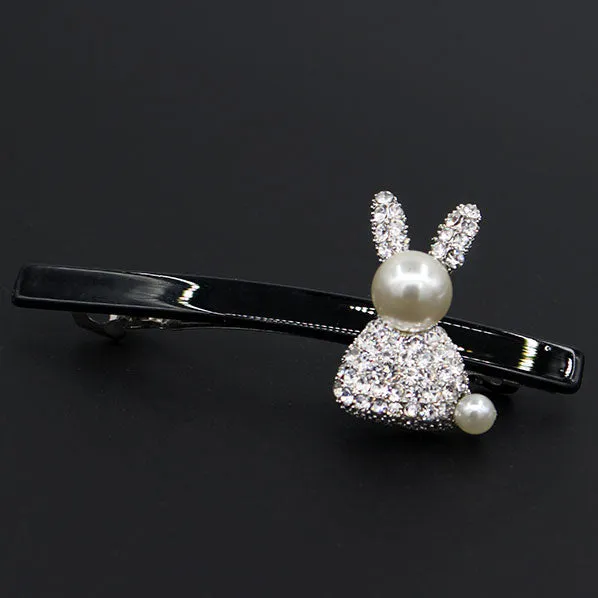 Rhinestone and Pearl Bunny Princess Slim Barrette White/Clear