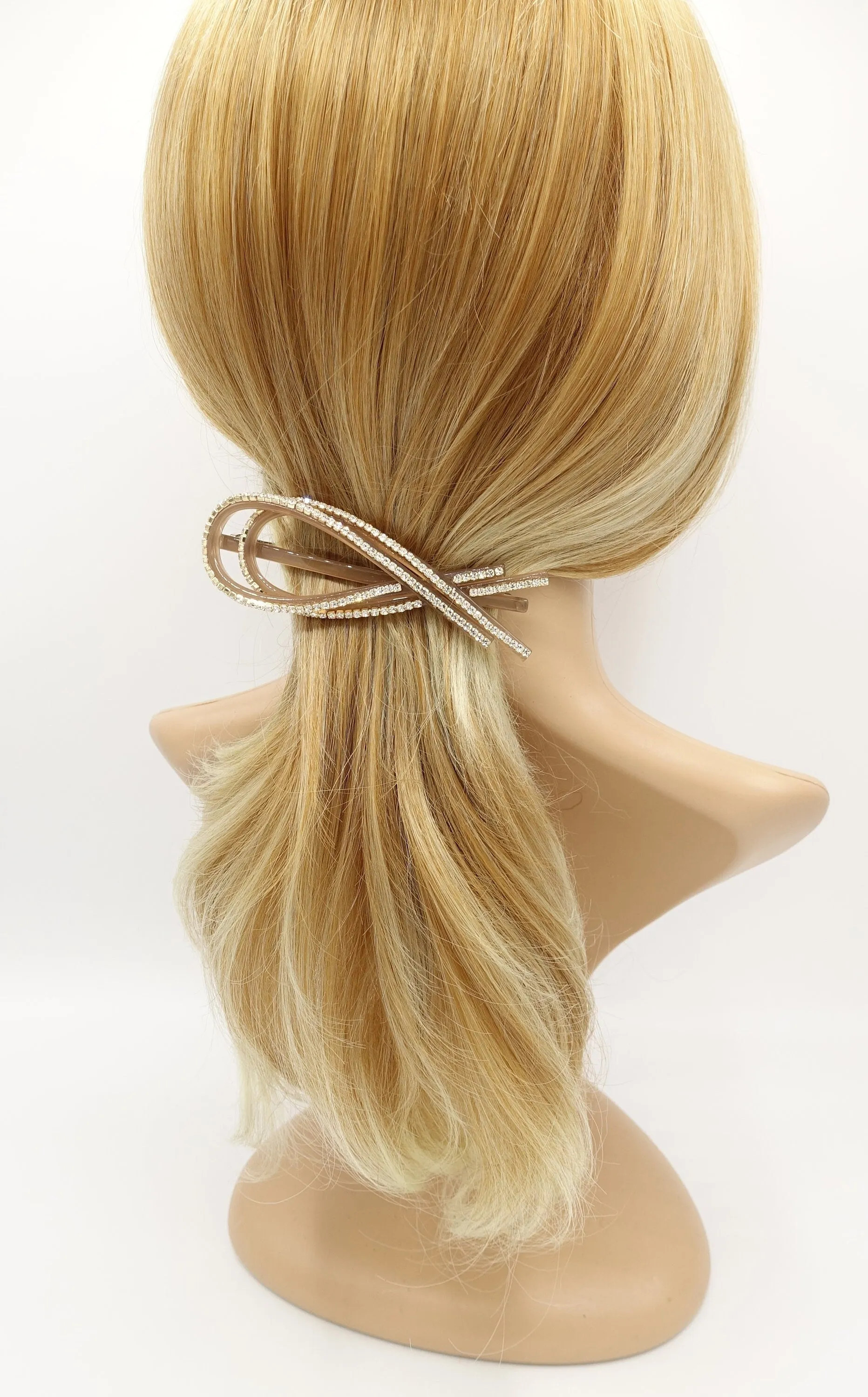 rhinestone embellished cellulose acetate ribbon shape  hair barrette for women