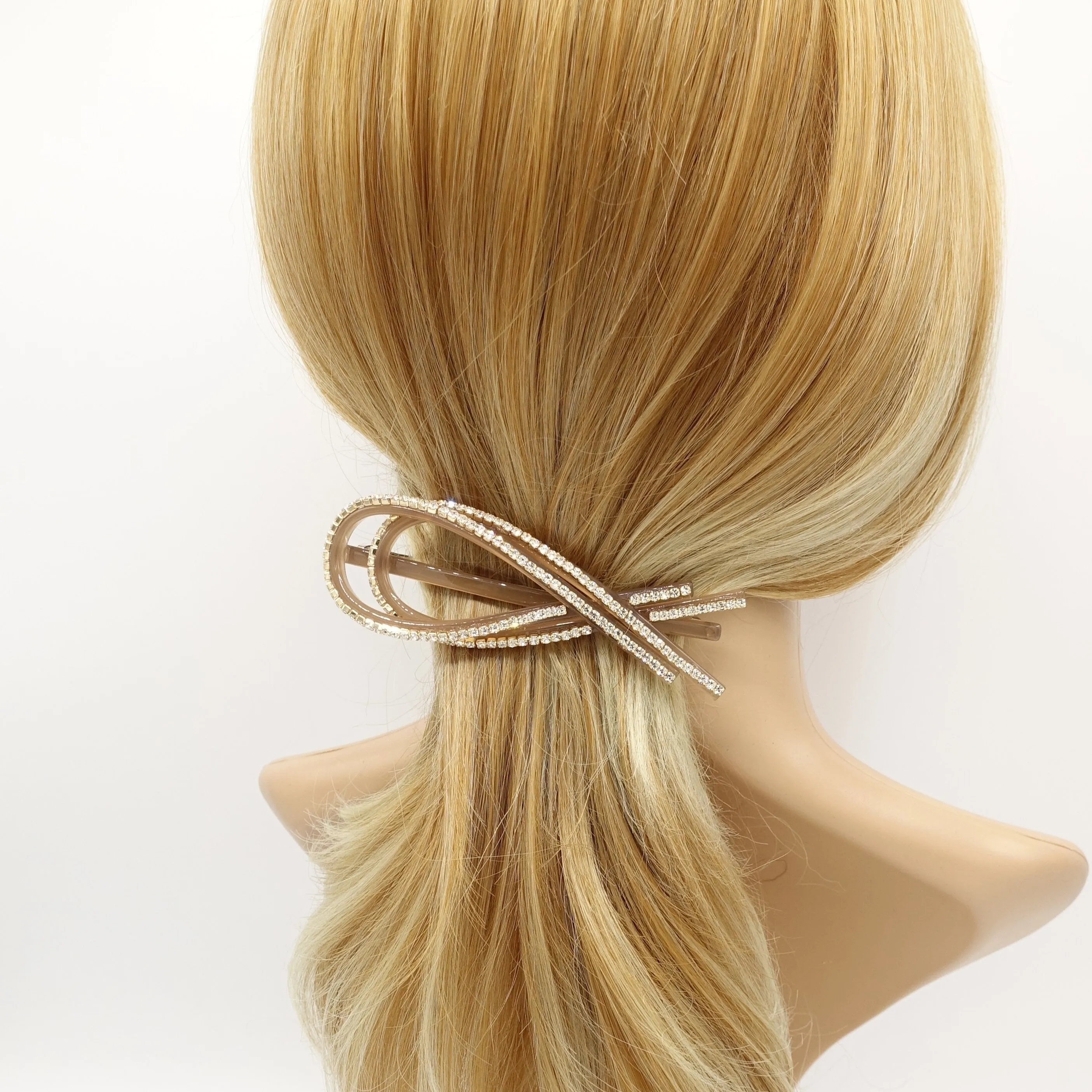 rhinestone embellished cellulose acetate ribbon shape  hair barrette for women