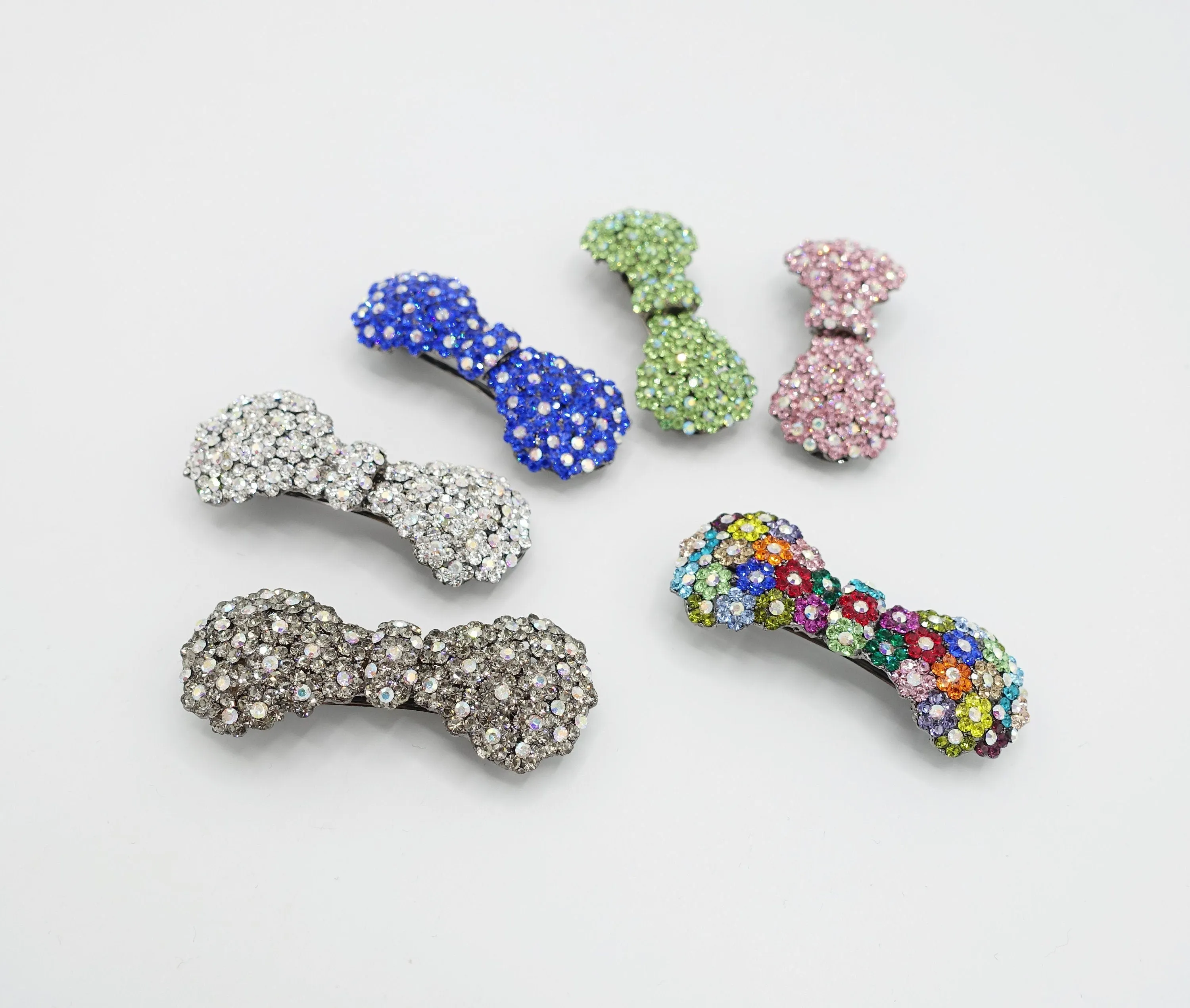 rhinestone embellished small hair bow barrette