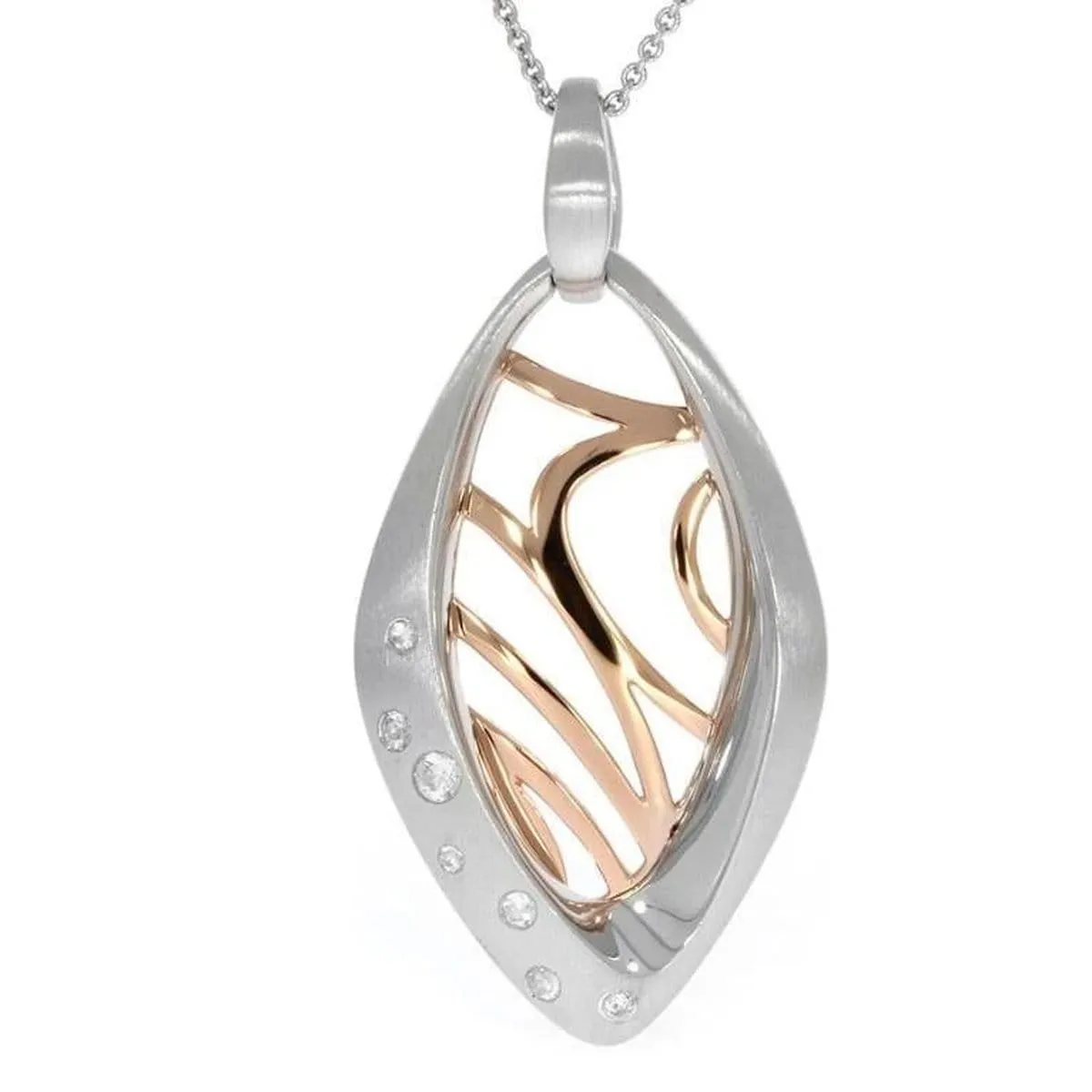 Rose Gold & Rhodium Plated Sterling Silver White Sapphire Necklace - 32/03290-0-RH/R