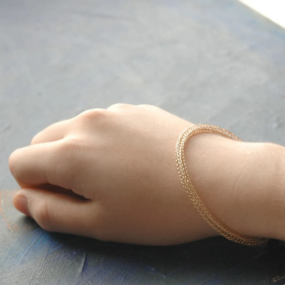 Rose Gold bangle bracelet , wire crochted bangle