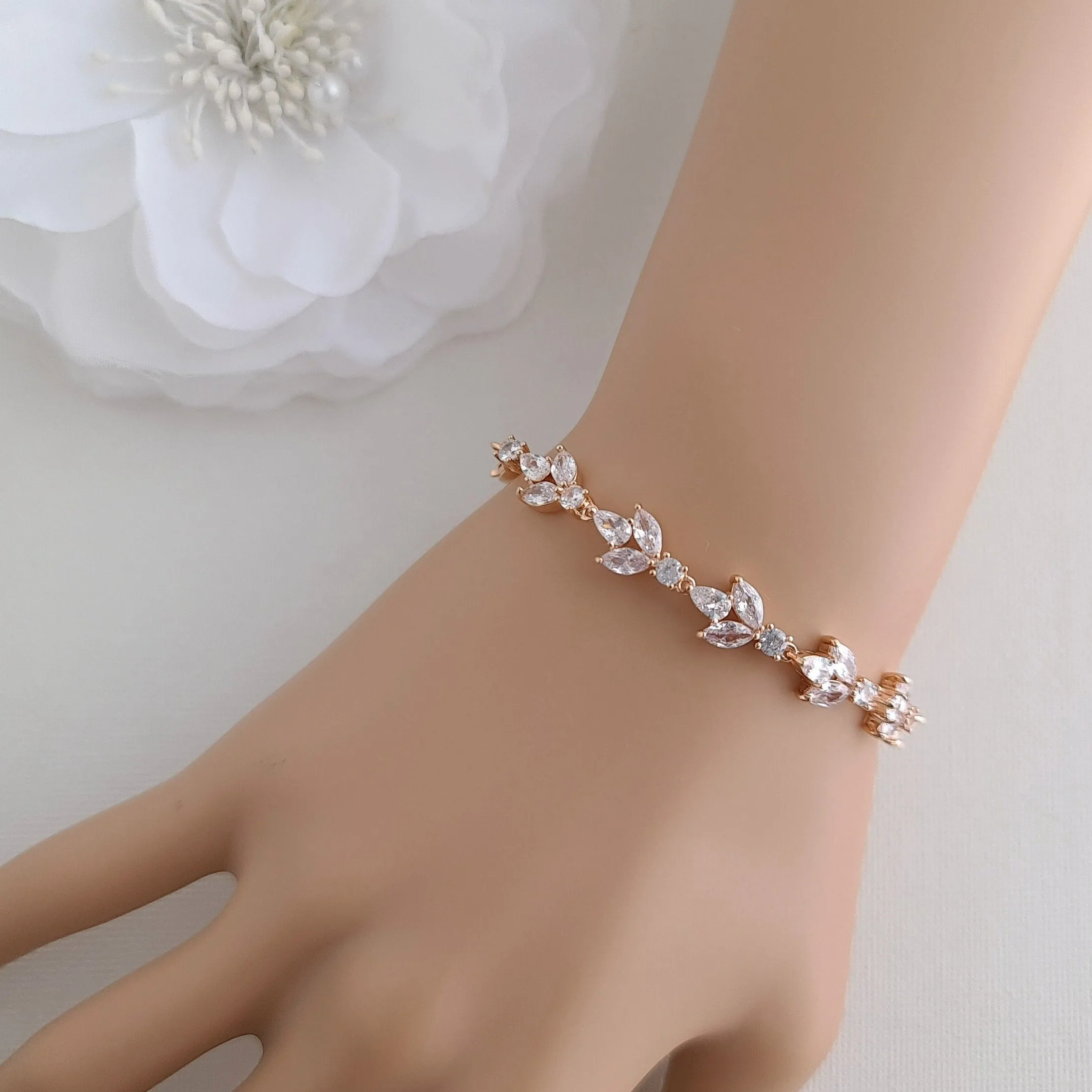 Rose Gold Bride Bracelet for Wedding Day-Anya