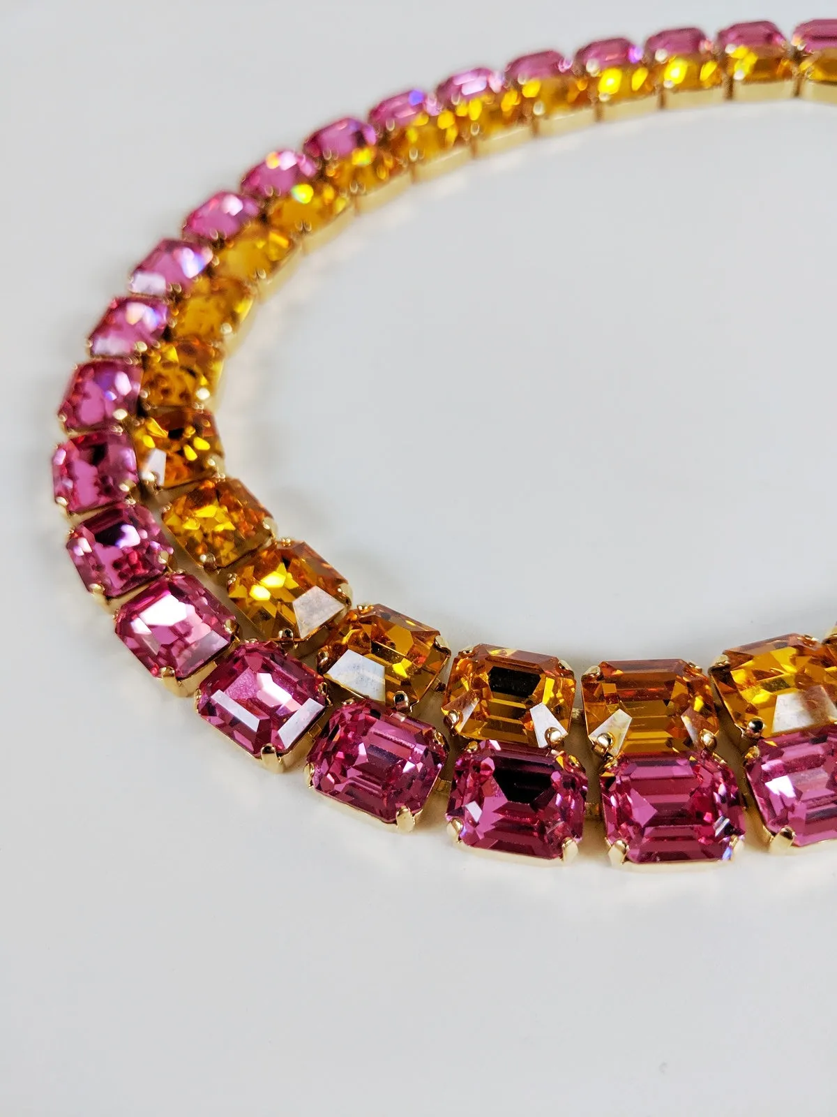 Rose Pink Topaz Crystal Collet Necklace - Small Octagon