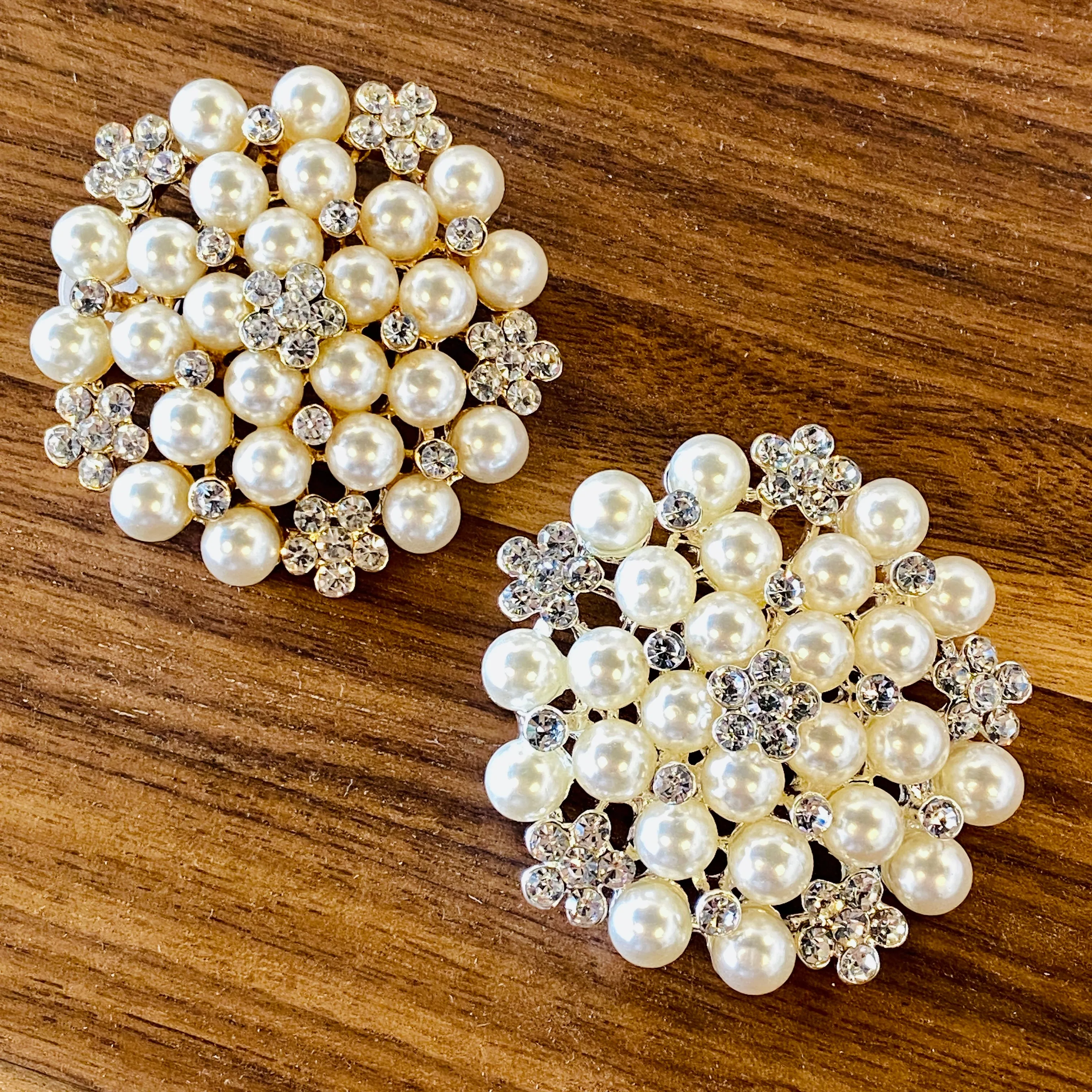 Rosette Brooch with Shell Pearls and Cubic Zirconia