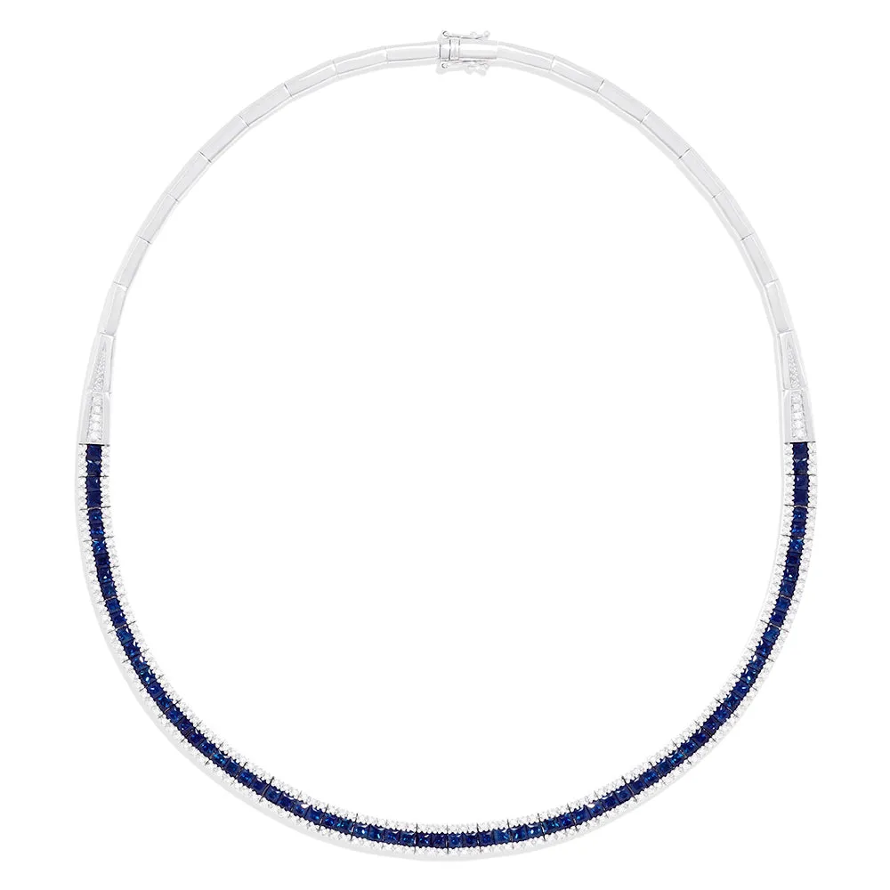 Royale Bleu 14K White Gold Sapphire and Diamond Necklace, 11.21 TCW