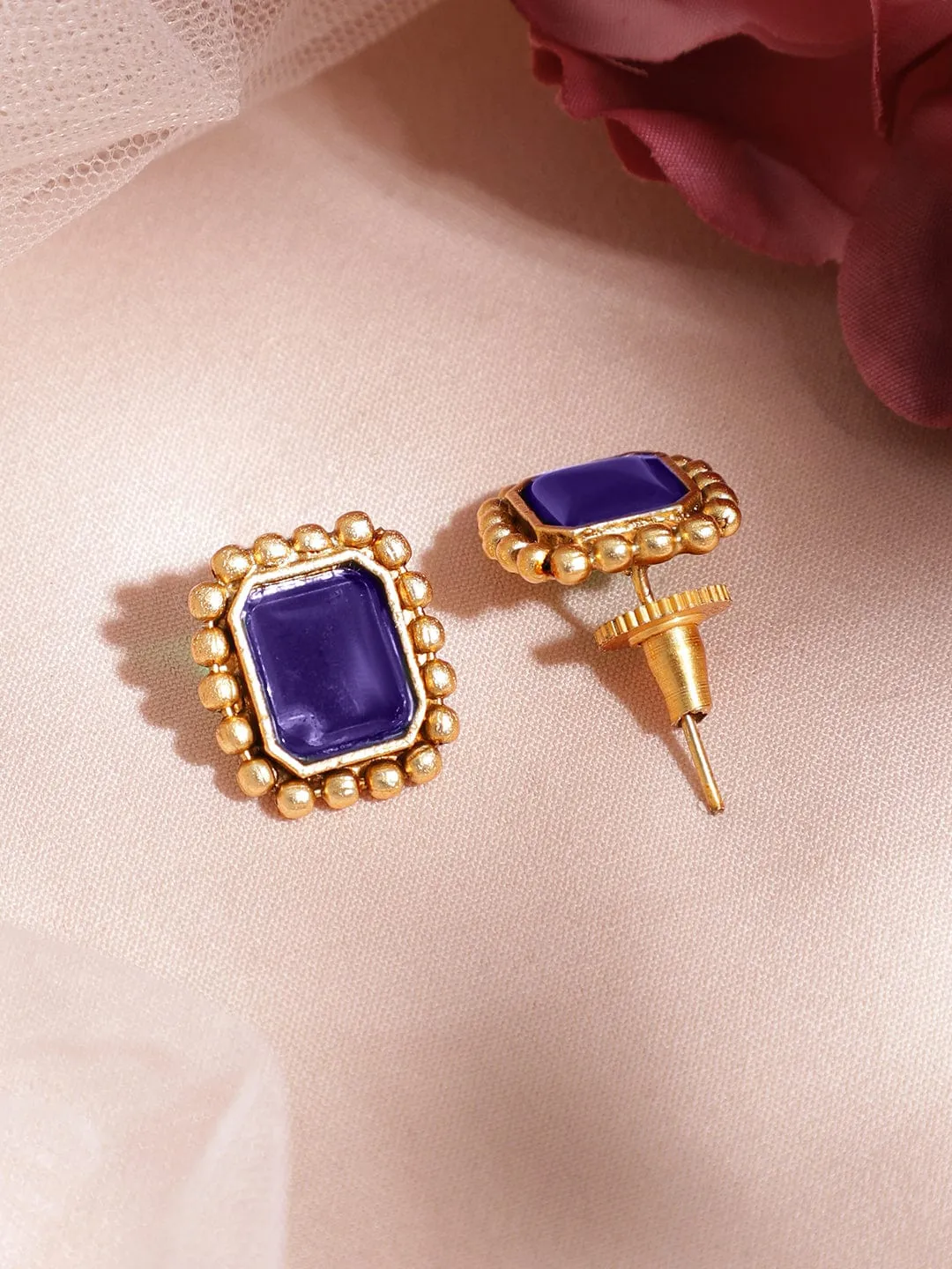 Rubans 22K Gold-Plated Blue Sapphire Studded Jewellery Set