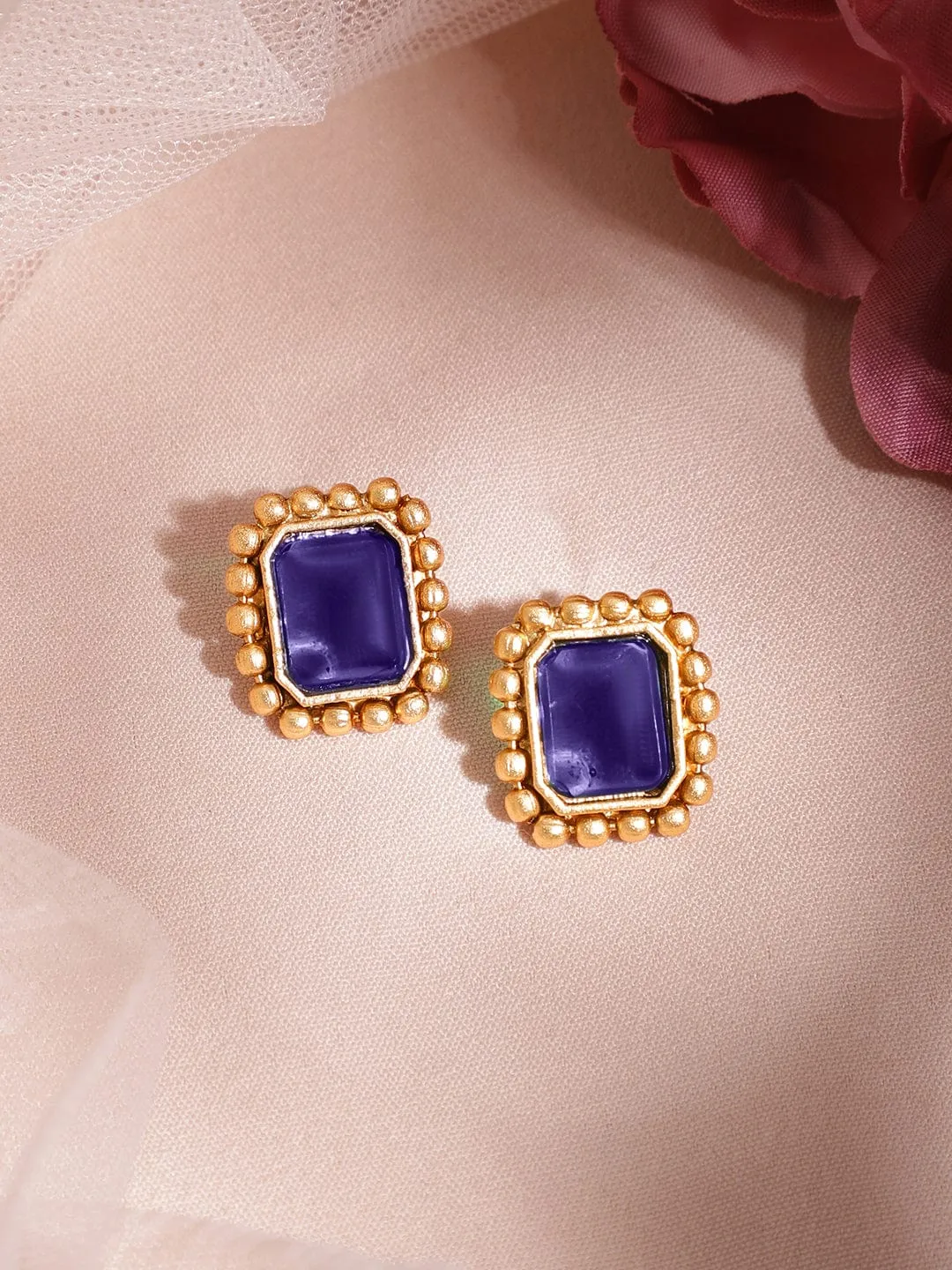 Rubans 22K Gold-Plated Blue Sapphire Studded Jewellery Set