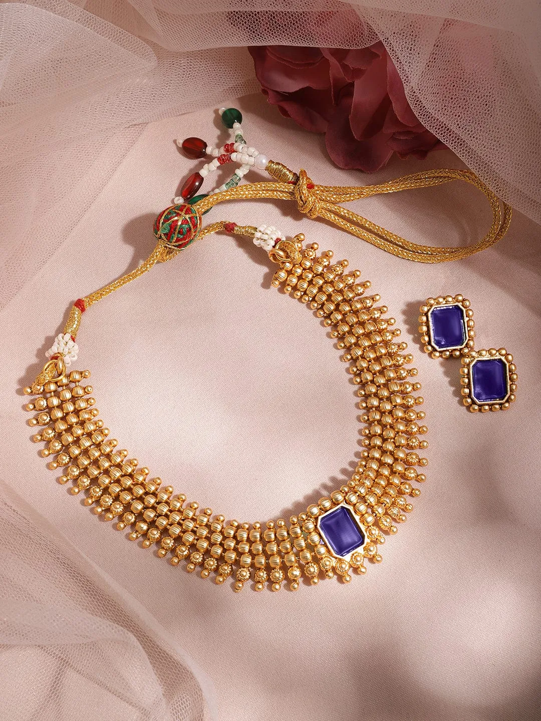 Rubans 22K Gold-Plated Blue Sapphire Studded Jewellery Set