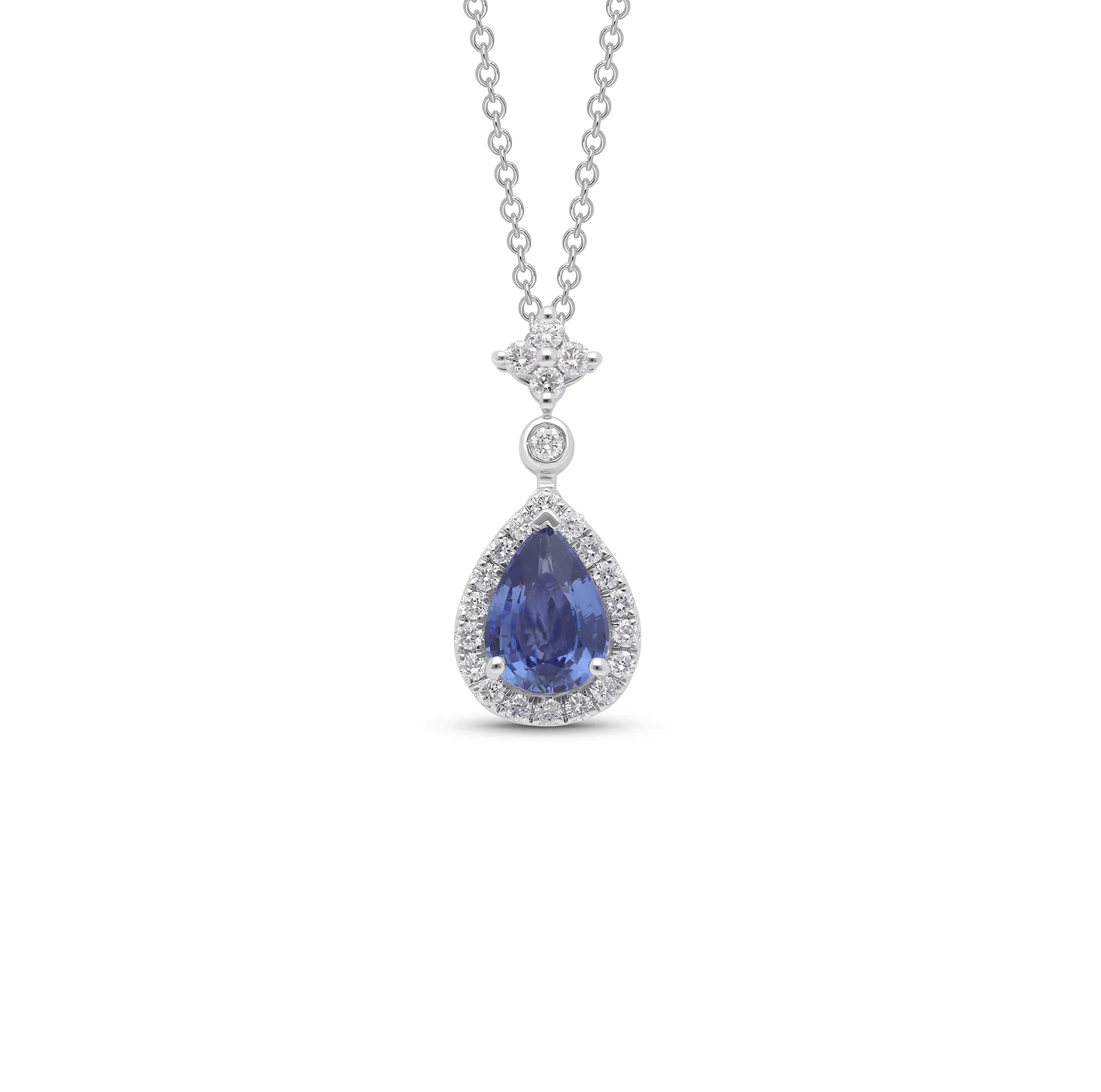 Sabel Collection White Gold Pear Sapphire and Diamond Drop Pendant