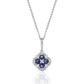 Sapphire & Diamond 14K White Gold Clover Necklace