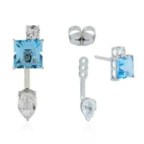 Sapphire Ear Jackets Earrings 18k White Gold Topaz Jewelry