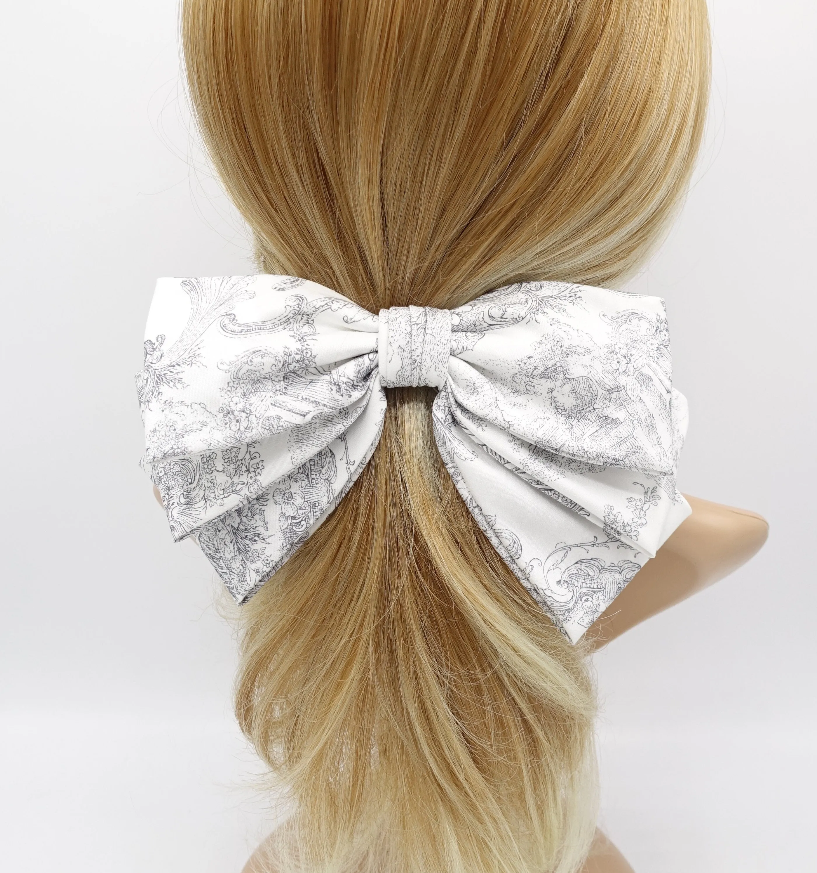 satin hair bow, baroque print hair bow, layered hair bow