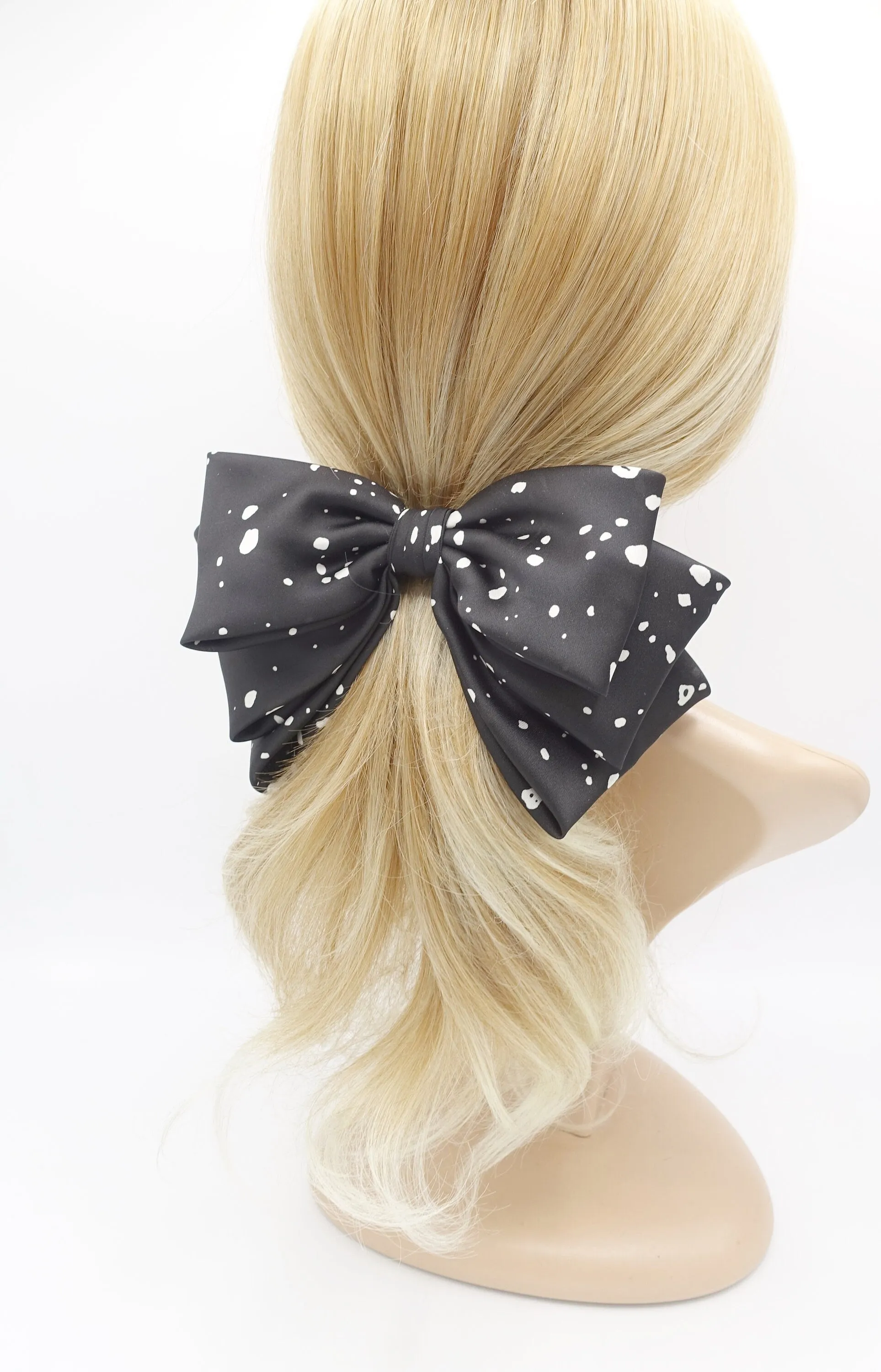 satin ink dot pattern hair bow